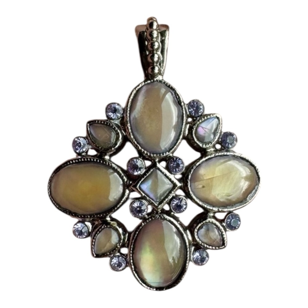 Vintage Style Labradorite Statement Pendant Ornate Oxidized Silver Victorian